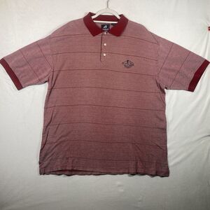 Ahead Authentic Men’s Polo Shirt Burgundy Striped Island Hills Logo Golf Casual